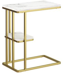 HOMCOM Tavolino Struttura a C Stretto con Mensola Comodino Moderno 50x30x57,5 cm Bianco Effetto Marmo | Aosom Italy