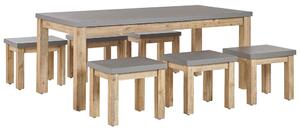 Set da pranzo per esterni in fibra di cemento grigio chiaro legno di acacia tavolo 6 posti tavolo 6 sgabelli design industriale moderno Beliani