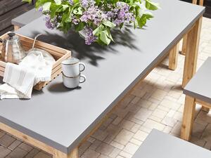 Set da pranzo per esterni in fibra di cemento grigio chiaro legno di acacia tavolo 6 posti tavolo 6 sgabelli design industriale moderno Beliani