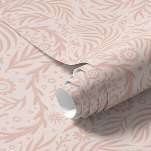 Carta da parati Elementi floreali rosa pallido su sfondo rosa, Parati fiori e piante classici, a00290 : Uwalls.it