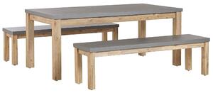 Set da pranzo per esterni in fibra di cemento grigio chiaro legno di acacia tavolo 6 posti 2 panche moderno design industriale Beliani