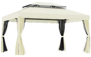 Outsunny Gazebo da Giardino 4x3m con Doppio Tettuccio, Tende e Zanzariere, Struttura in Alluminio, Beige|Aosom