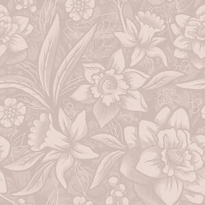Carta da parati Disegno floreale monocromatico con narcisi su sfondo crema, Parati fiori e piante classici, a00294 : Uwalls.it