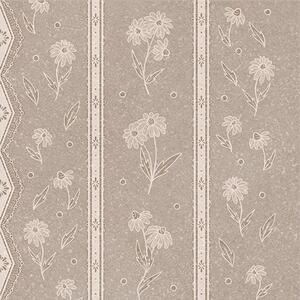 Carta da parati Strisce con margherite e pizzo su sfondo grigio-beige, Parati fiori e piante classici, a00295 : Uwalls.it