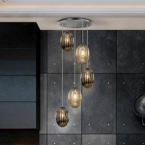 Schuller Valencia Lampada a sospensione Ovila, a 5 luci, grigio fumo/cognac, metallo, vetro