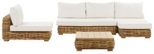 Set di conversazione da giardino cuscini bianchi in rattan naturale divano da esterno con tavolino sinistro Beliani