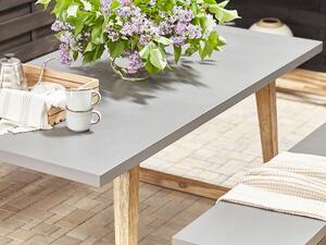 Set da pranzo per esterni in fibra di cemento grigio legno di acacia chiaro 6 persone tavolo 2 panche design moderno Beliani