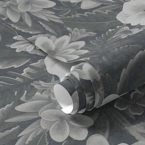Carta da parati Motivo floreale grigio e bianco con effetto retrò, Parati fiori e piante classici, a00307 : Uwalls.it