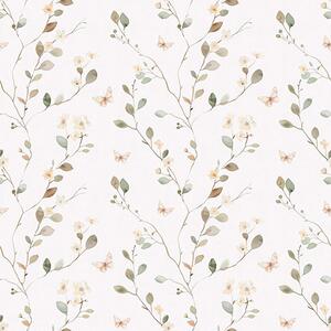 Carta da parati Rami sottili con fiori e farfalle su sfondo bianco, Parati fiori e piante classici, a00342 : Uwalls.it