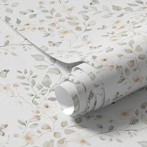 Carta da parati Rami leggeri con foglie e fiori in piccola ripetizione, Parati fiori e piante classici, a00343 : Uwalls.it