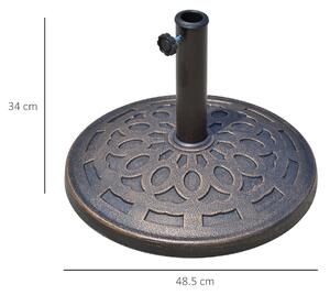 Outsunny Base per Ombrellone in Resina 12kg, Design Elegante, Adatta per Pali da 38-48mm, Colore Bronzo, Φ48.5x34cm