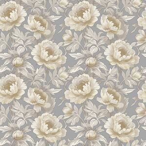 Carta da parati Peonie e foglie lussureggianti su uno sfondo grigio, Parati fiori e piante classici, a00403 : Uwalls.it