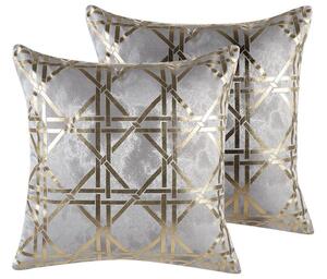 Set di 2 cuscini decorativi motivo geometrico diamante grigio 45 x 45 cm stampa lamina accessori arredamento glamour Beliani