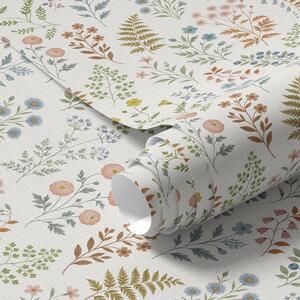 Carta da parati Piante colorate su sfondo bianco a scacchiera, Parati fiori e piante classici, a00413 : Uwalls.it