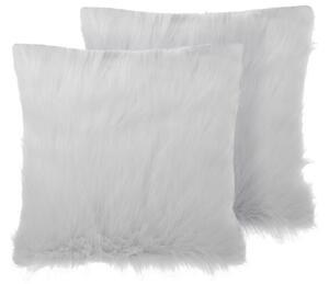 Set di 2 cuscini decorativi Shaggy in finta pelliccia bianca 45 x 45 cm Beliani