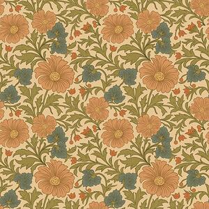 Carta da parati Fiori arancioni con foglie in stile Art Nouveau, Parati fiori e piante classici, a00409 : Uwalls.it