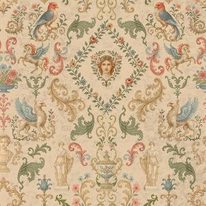 Carta da parati Ornamento vintage con grifoni, fiori e figure, Parati animali classici, Parati animali uccelli classici, a00402 : Uwalls.it