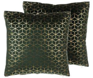 Set di 2 cuscini Decorativo Velluto Verde Motivo Cubo 45 x 45 cm Stampa Geometrica Lamina Moderno Glamour Decor Accessori Beliani
