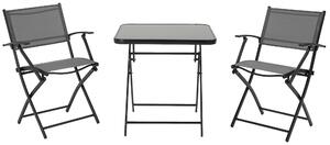 Outsunny Set Tavolo con 2 Sedie da Giardino Pieghevoli, Set Mobile da Giardino con Vetro Temperato, Grigio