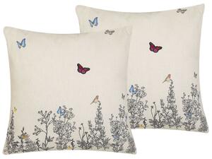Set di 2 cuscini decorativi beige con stampa farfalle quadrati 45 x 45 cm Accessori per l'arredamento moderno Beliani