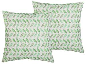Set di 2 cuscini decorativi quadrati con stampa geometrica verde e bianca 45 x 45 cm Accessori per l'arredamento moderno Beliani