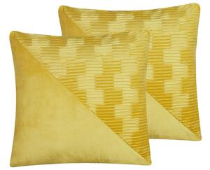 Set di 2 cuscini decorativi in velluto giallo 45 x 45 cm quadrati accessori per la decorazione della casa Beliani