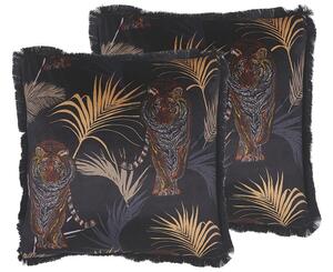 Set di 2 Cuscini Decorativi Nero 45 x 45 cm Motivo a Tigre Glam Moderno Beliani