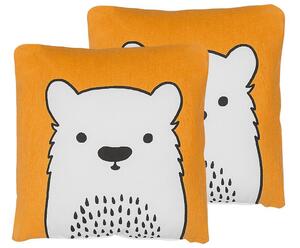 Set di 2 cuscini per bambini Set di 2 cuscini con immagine orso in tessuto arancione con imbottitura morbida giocattolo per bambini Beliani