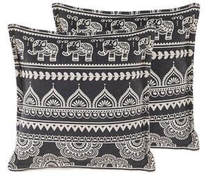 Set di 2 cuscini decorativi in cotone bianco e nero 45 x 45 cm federe rimovibili con imbottitura in poliestere Beliani