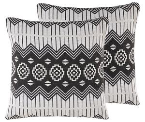 Set di 2 cuscini sparsi in cotone bianco e Nero 45 x 45 cm custodie rimovibili con imbottitura in poliestere Beliani
