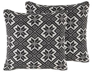 Set di 2 cuscini decorativi in cotone bianco e nero 45 x 45 cm sfoderabili con imbottitura in poliestere Beliani