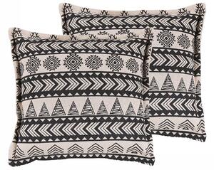 Set di 2 cuscini Fodera in cotone beige e nero con imbottitura quadrata 45 x 45 cm boho motivo rustico decorativo Beliani