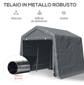 Outsunny Tendone Garage per Auto, Moto e Attrezzi in Metallo e Tessuto PE, 280x240x240cm, Grigio