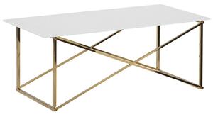 Tavolino Rettangolare Piano Bianco Gambe dorato Piano Vetro Temperato Base Acciaio Inox 100 x 50 cm Glam Minimalista Beliani