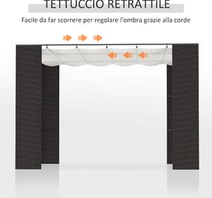 Outsunny Gazebo Pergola da Giardino 2.98x2.98m con Tenda Retrattile, Struttura in Metallo e Colonne in Rattan PE, Nero e Bianco