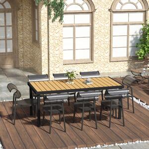 Outsunny Tavolo da Giardino per 8 Persone in Alluminio, Tavolo da Esterno in Plastica per Terrazzo e Balcone, Nero e Color Legno