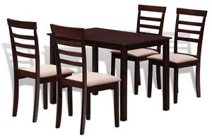Set Tavolo da pranzo e 4 sedie in legno marrone e crema