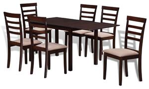 Set Tavolo da pranzo con estensione e 6 sedie in legno marrone/crema