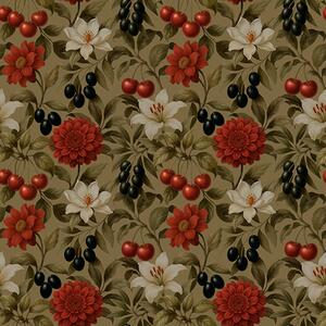Carta da parati Ciliegie, fiori e olive nere, Parati fiori e piante classici, a00384 : Uwalls.it