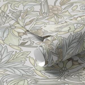 Carta da parati Uccelli Art Nouveau e fiori stilizzati in pastello, Parati fiori e piante classici, a00385 : Uwalls.it