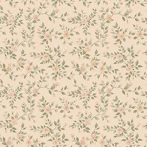 Carta da parati Delicati rami di fiori pastello su sfondo beige, Parati fiori e piante classici, a00390 : Uwalls.it