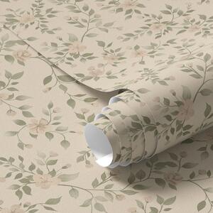 Carta da parati Delicati rami di fiori pastello su sfondo beige, Parati fiori e piante classici, a00390 : Uwalls.it