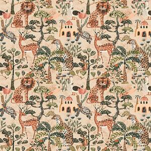 Carta da parati Animali da safari e foglie della savana nei caldi toni della terra, Parati fiori e piante classici, a00392 : Uwalls.it