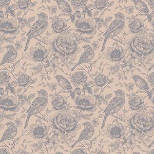 Carta da parati Uccelli e fiori vintage su un morbido sfondo beige, Parati fiori e piante classici, a00423 : Uwalls.it