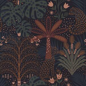 Carta da parati Giungla oscura con leopardi palme e fiori, Parati fiori e piante classici, a00424 : Uwalls.it