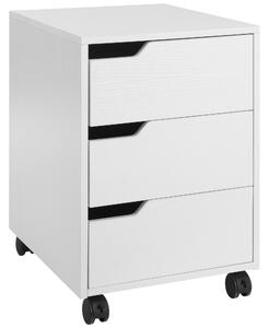 HOMCOM Cassettiera da Ufficio a 3 Cassetti con Maniglie a Scomparsa, in Legno e Metallo, 40x50x57.5 cm, Bianco