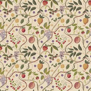 Carta da parati Disegno di frutta con bacche, rami e fiori, Parati fiori e piante classici, a00428 : Uwalls.it
