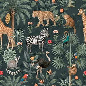 Carta da parati Animali tropicali realistici tra le piante, Parati natura classici, a00427 : Uwalls.it