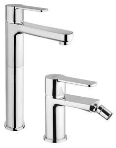 Set miscelatori lavabo alto + bidet Jacuzzi | rubinetteria Eolo ottone cromato per piletta click clack