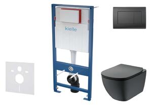 Kielle Genesis - Set con modulo di installazione, vaso WC Tesi e copriwater softclose, Aquablade, placca di comando Gemini III, nero opaco SANI11AD5500